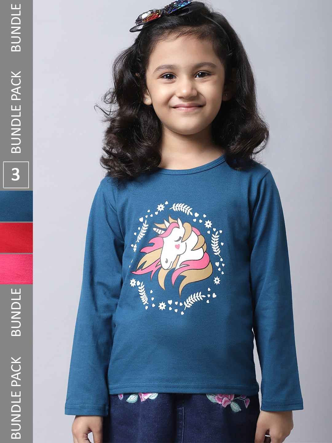 

BAESD Girls Pack of 3 Graphic Printed Cotton T-shirts, Teal