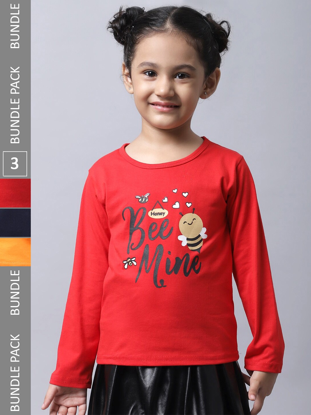 

BAESD Girls Pack Of 3 Graphic Printed Long Sleeve Pure Cotton T-shirt, Red