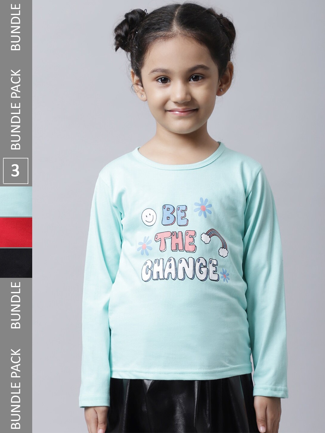 

BAESD Girls Pack Of 3 Graphic Printed Long Sleeve Pure Cotton T-shirt, Sea green