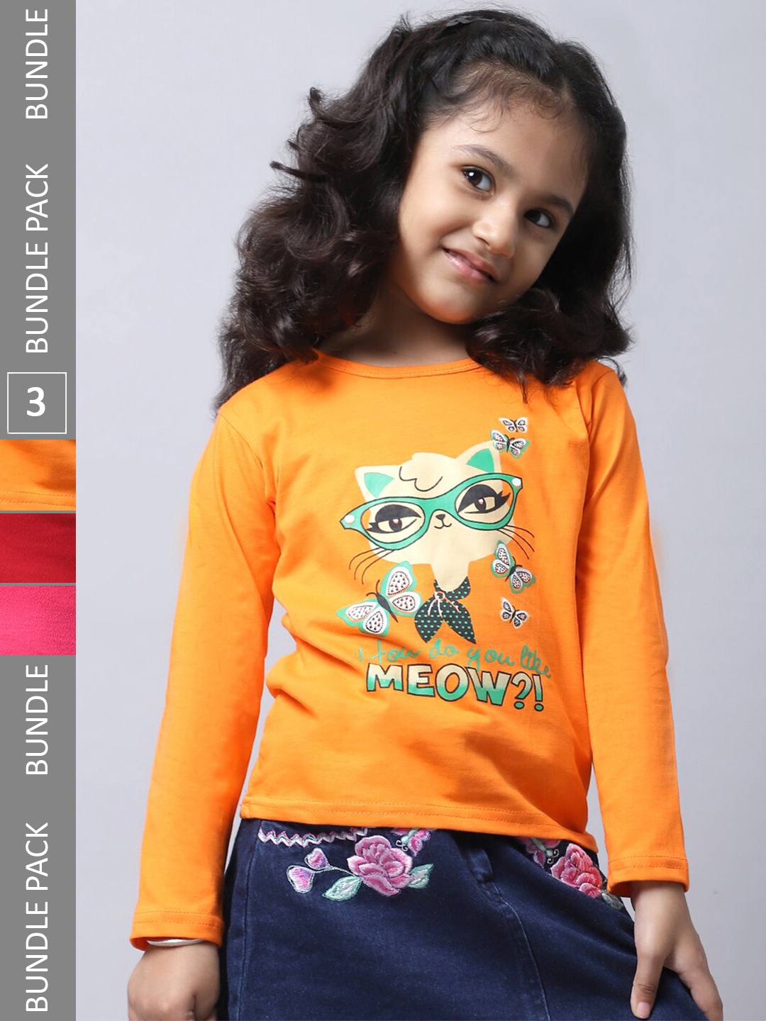 

BAESD Pack Of 3 Girls Printed Cotton Casual T-Shirts, Yellow