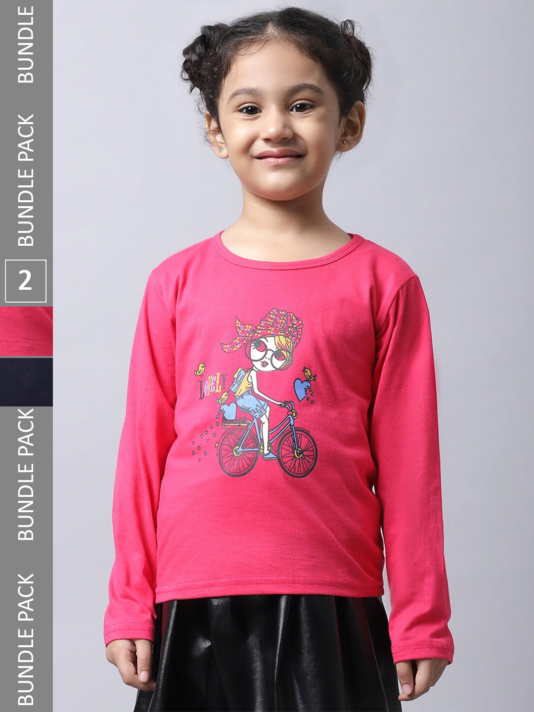 

BAESD Pack Of 2 Girls Printed Cotton Casual T-Shirts, Pink