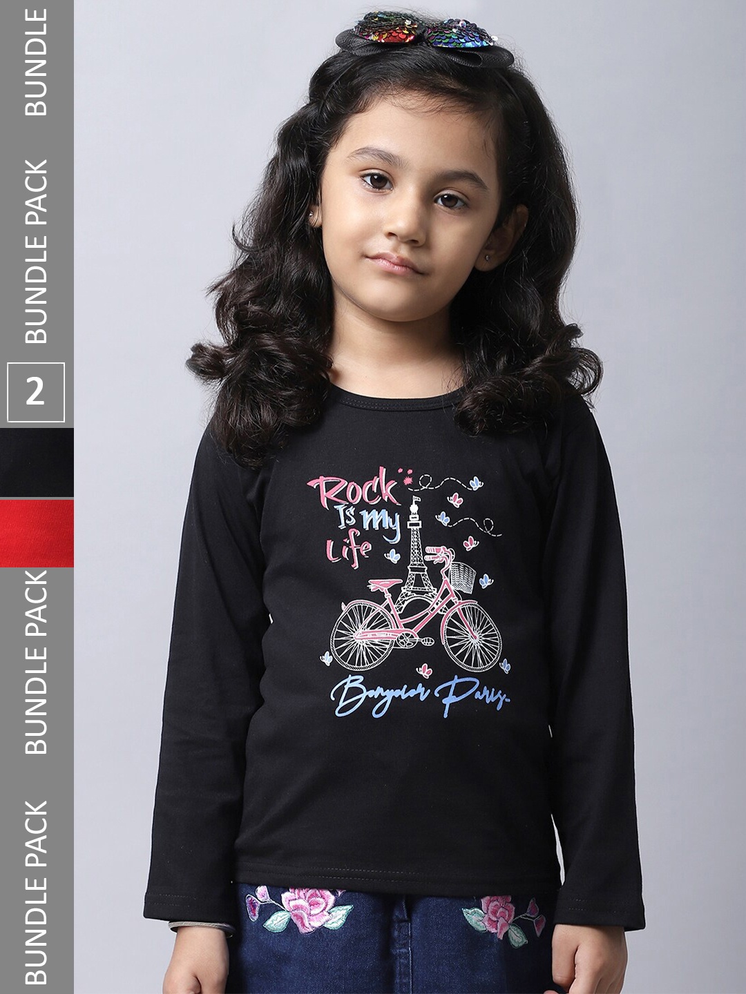 

BAESD Girls Pack Of 2 Graphic Printed Long Sleeve Pure Cotton T-shirt, Black