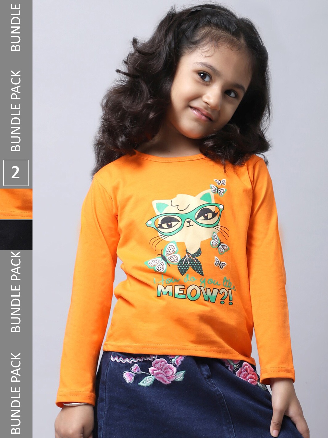 

BAESD Girls Pack Of 2 Graphic Printed Long Sleeve Pure Cotton T-shirt, Orange