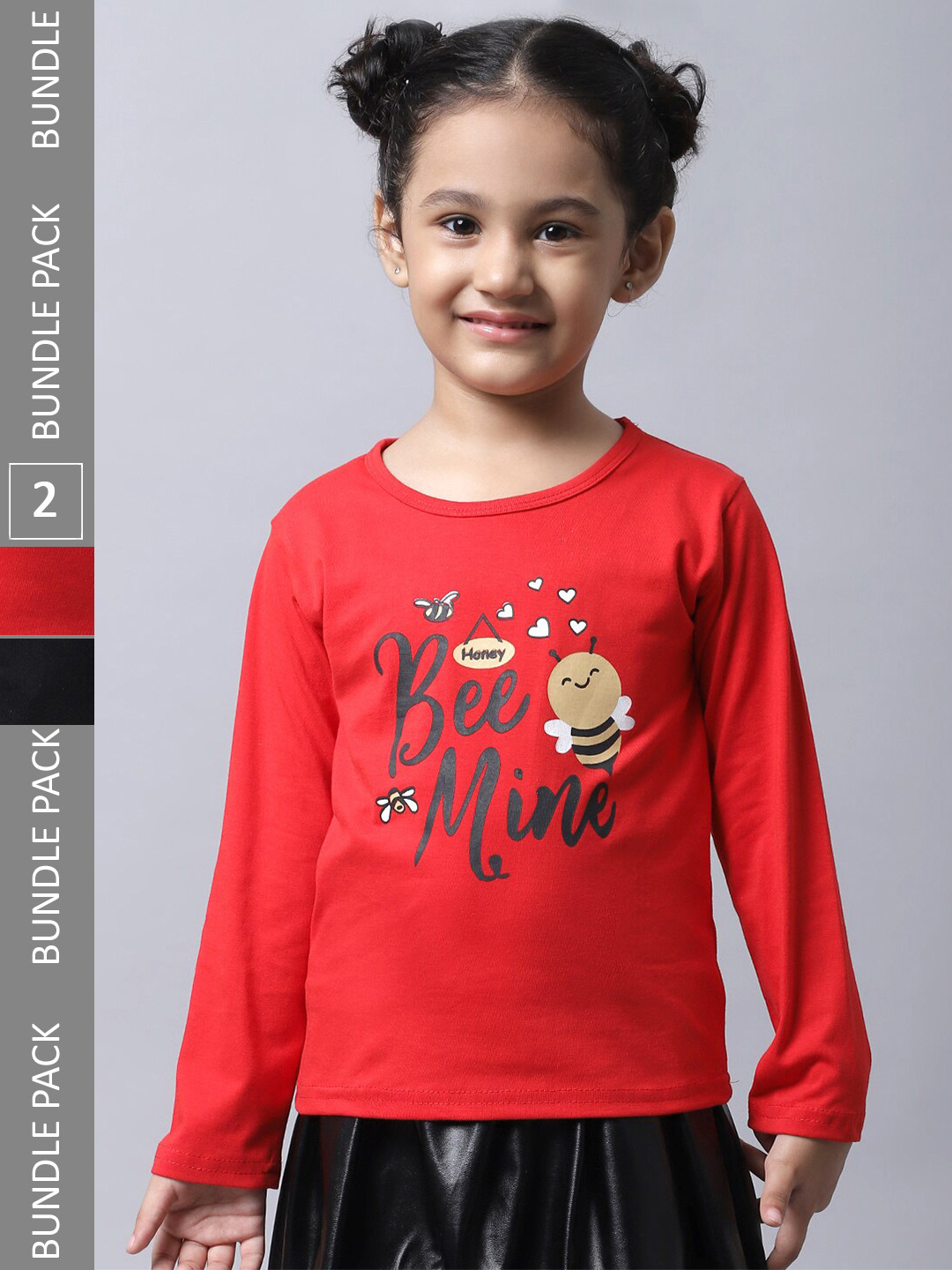 

BAESD Girls Pack of 2 Printed Regular Fit Cotton T-shirt, Red