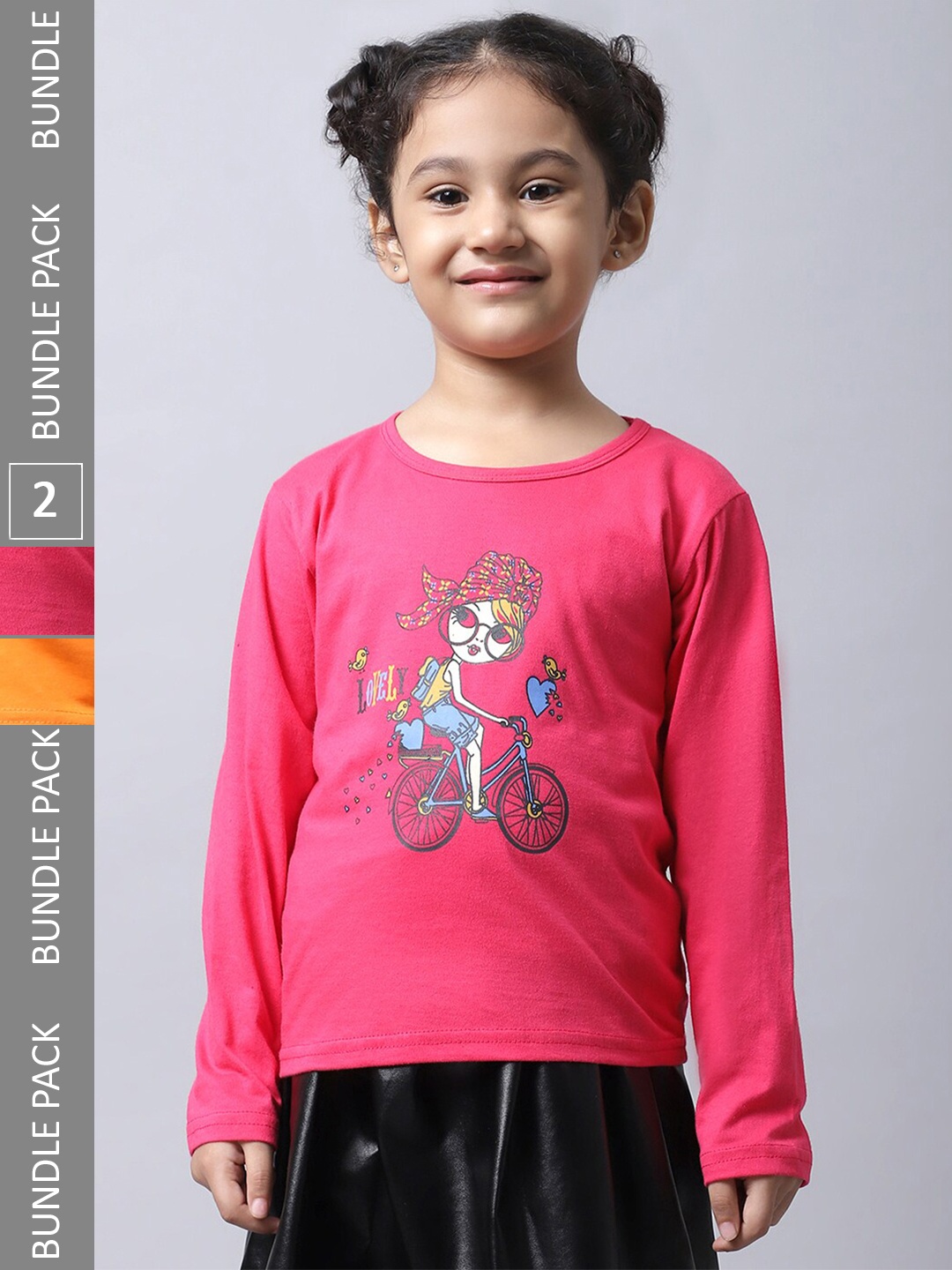 

BAESD Girls Pack of 2 Printed Regular Fit Cotton T-shirt, Pink