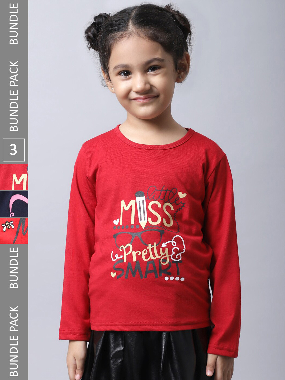 

BAESD Girls Pack of 3 Printed Regular Fit Cotton T-shirt, Red
