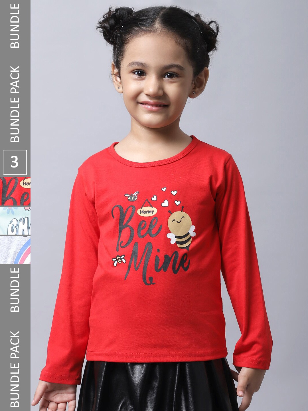 

BAESD Girls Pack of 3 Printed Regular Fit Cotton T-shirt, Red
