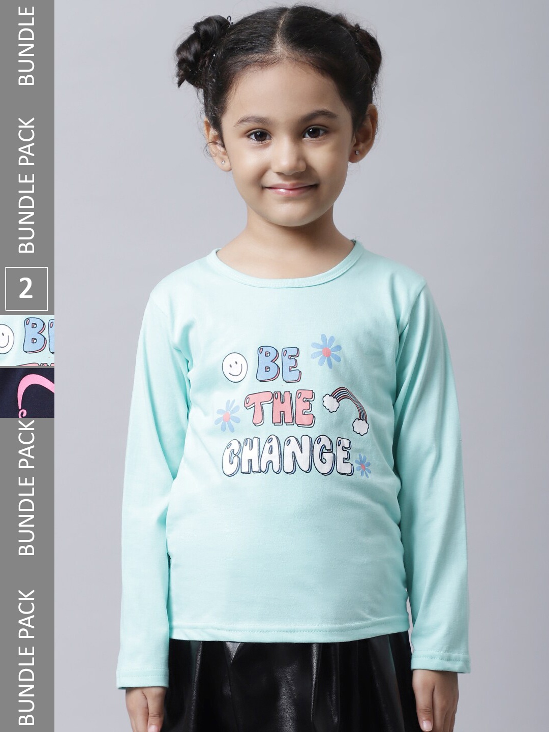 

BAESD Girls Pack Of 2 Typography Printed Round Neck Cotton Regular Fit Casual T-Shirt, Blue