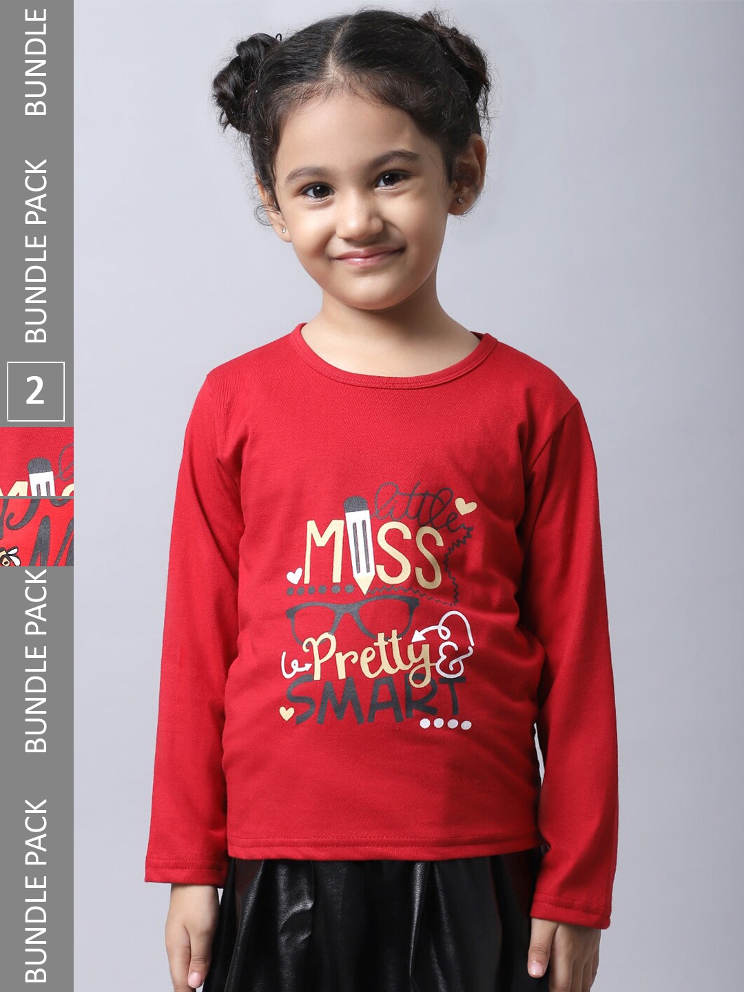 

BAESD Girls Pack Of 2 Typography Printed Round Neck Cotton Regular Fit Casual T-Shirt, Red