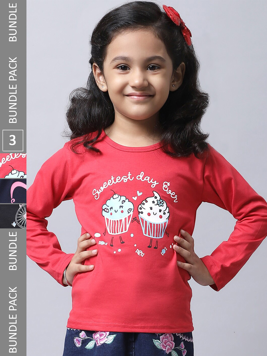 

BAESD Girls Pack Of 3 Typography Printed Round Neck Cotton Regular Fit Casual T-Shirt, Pink