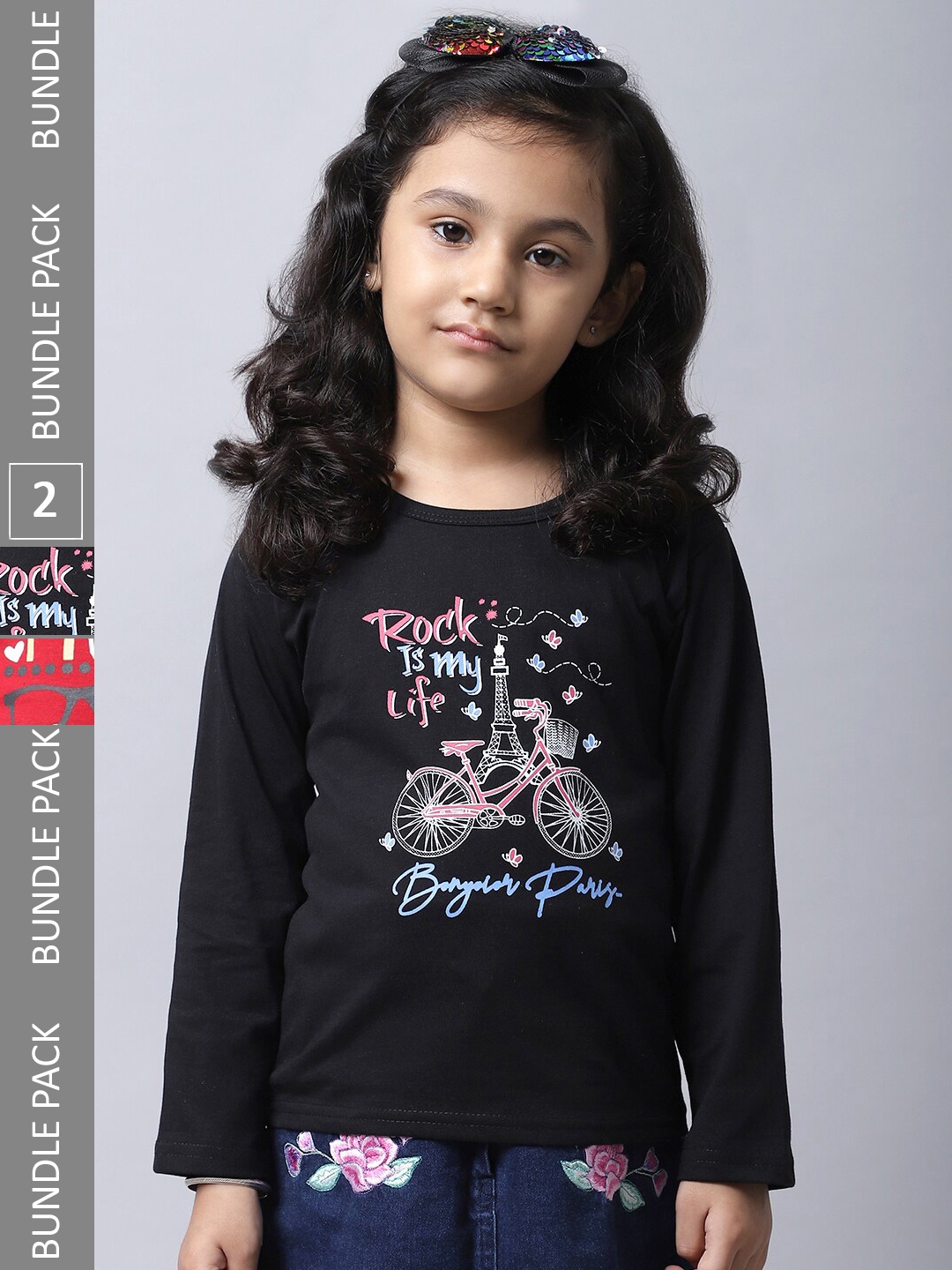 

BAESD Girls Pack Of 2 Graphic Printed Long Sleeve Pure Cotton T-shirt, Black