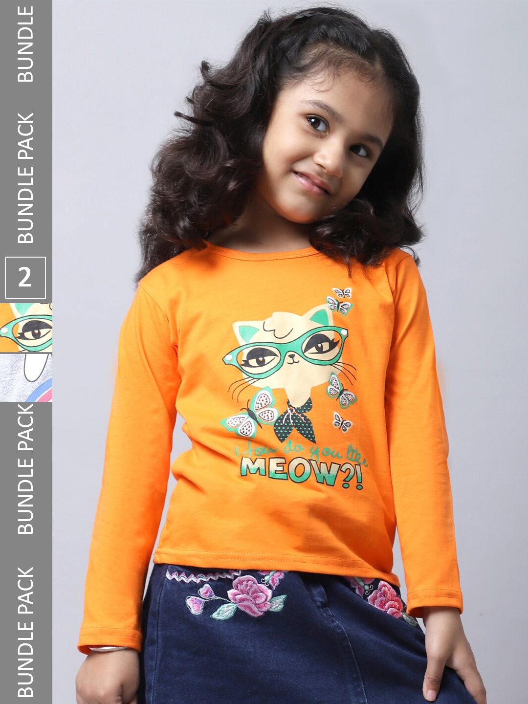 

BAESD Girls Pack Of 2 Graphic Printed Long Sleeve Pure Cotton T-shirt, Orange