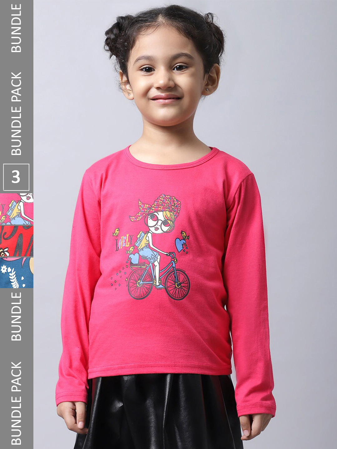 

BAESD Girls Pack Of 3 Graphic Printed Cotton T-shirt, Pink