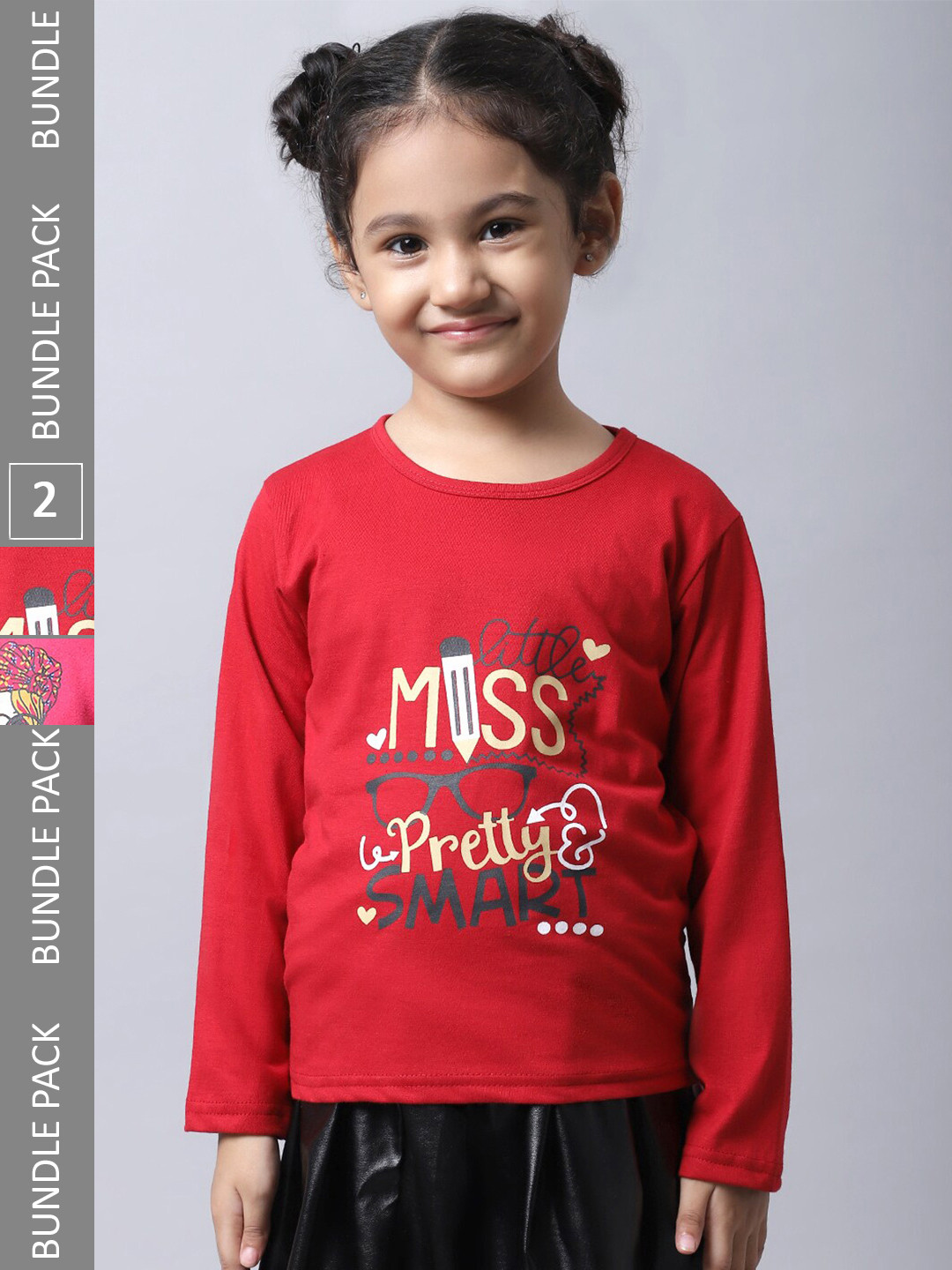 

BAESD Girls Pack of 2 Typography Printed Cotton T-shirt, Red