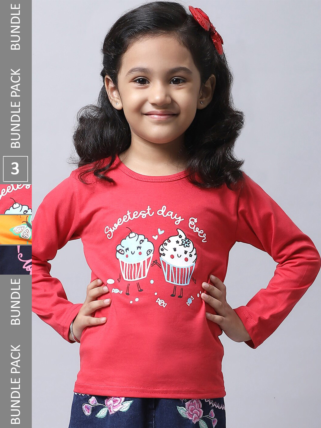 

BAESD Girls Pack Of 3 Graphic Printed Cotton T-shirt, Red
