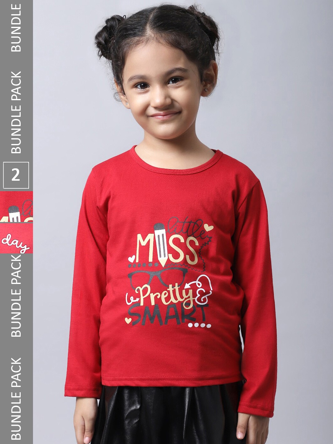 

BAESD Girls Pack Of 2 Graphic Printed Cotton T-shirt, Red