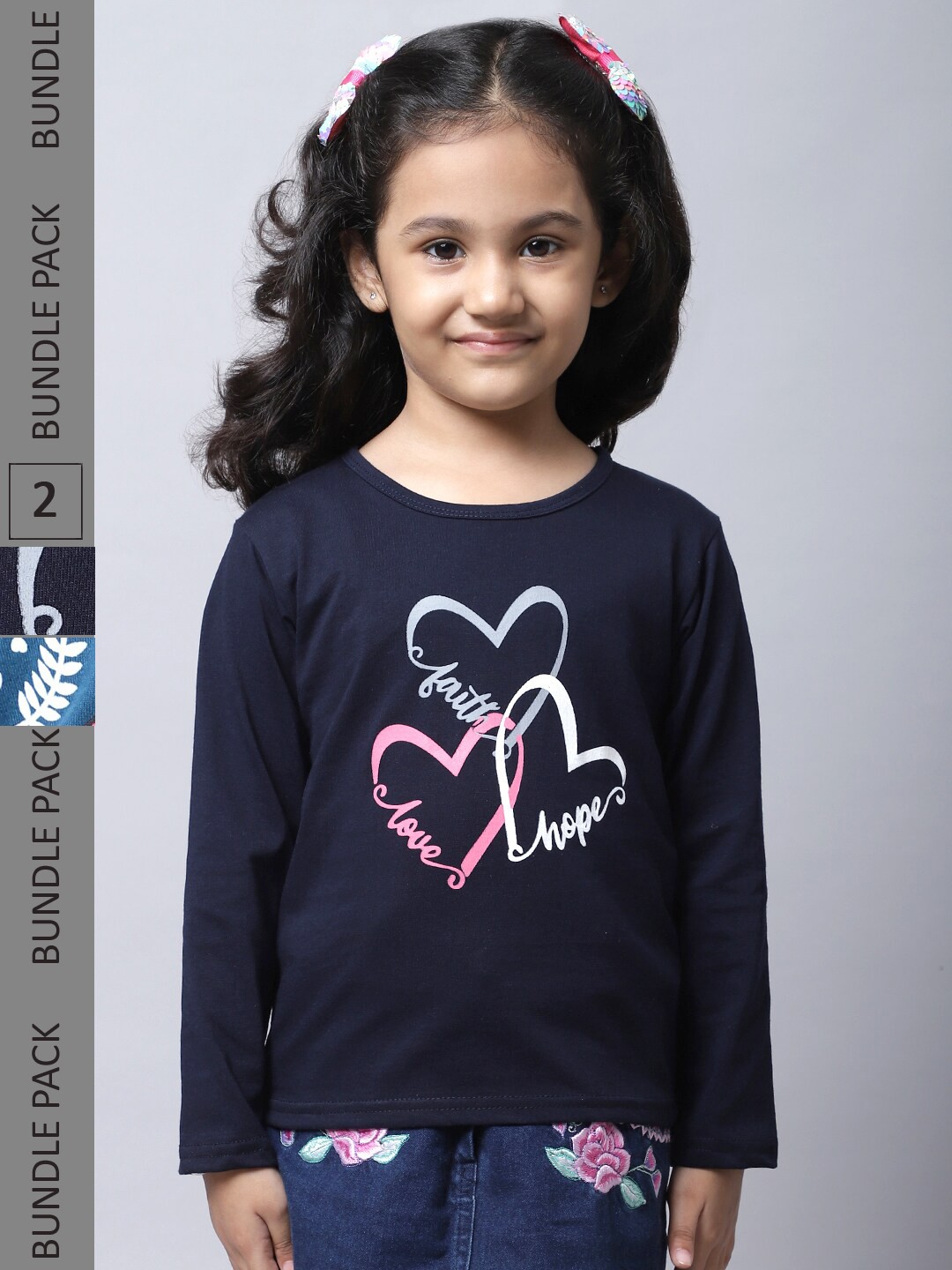 

BAESD Girls Pack Of 2 Graphic Printed Cotton T-shirt, Navy blue
