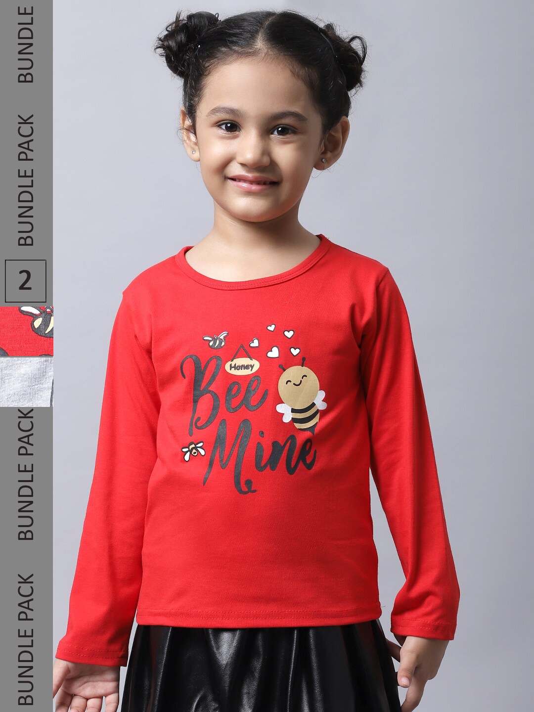 

BAESD Girls Pack Of 2 Graphic Printed Cotton T-shirt, Red