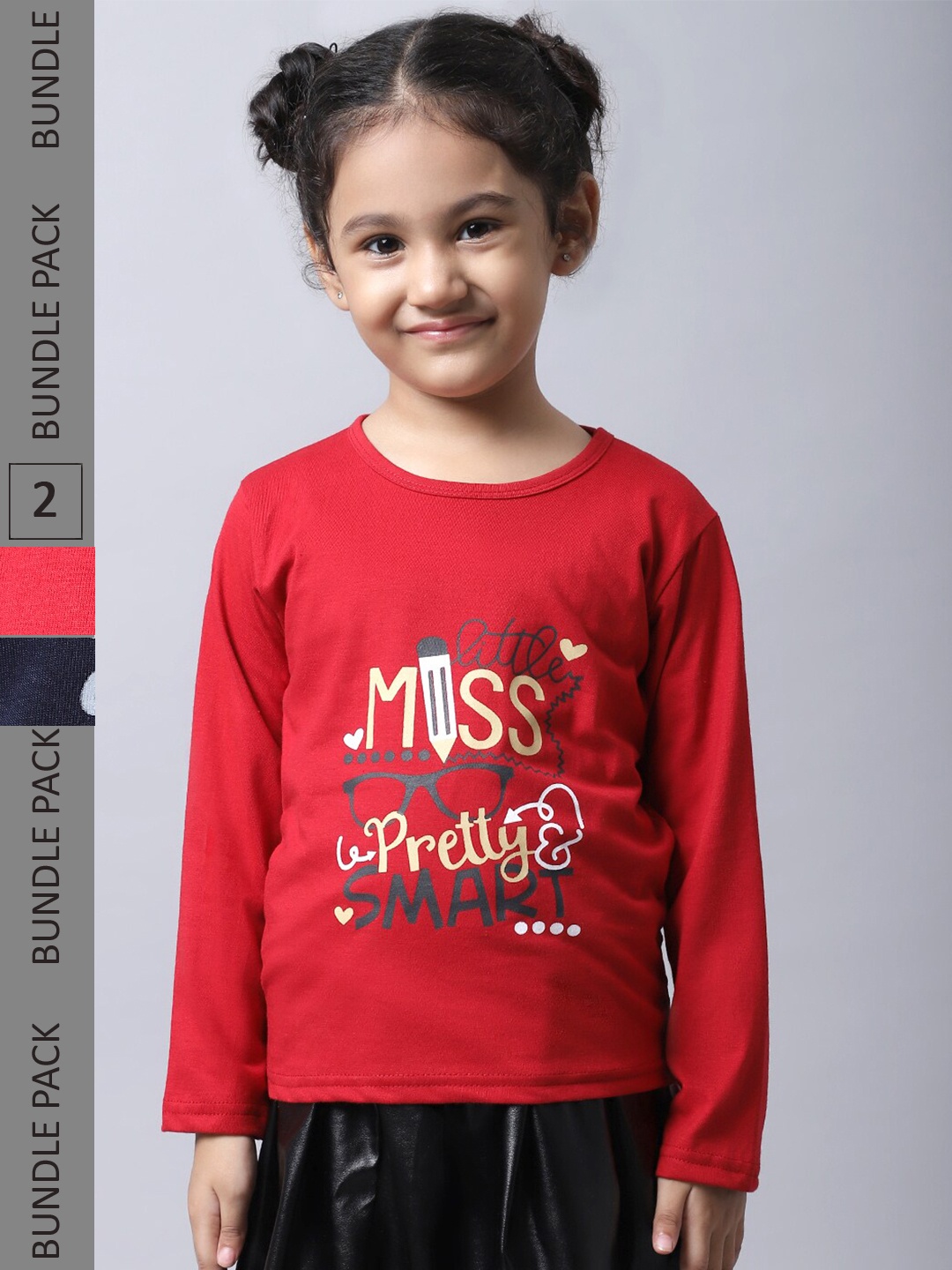 

BAESD Girls Pack Of 2 Graphic Printed Cotton T-shirt, Red