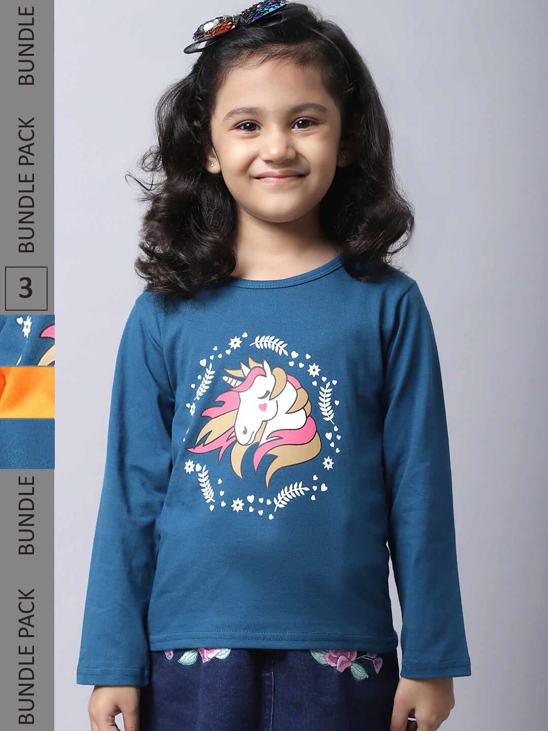 

BAESD Girls Pack Of 2 Graphic Printed Cotton T-shirt, Blue