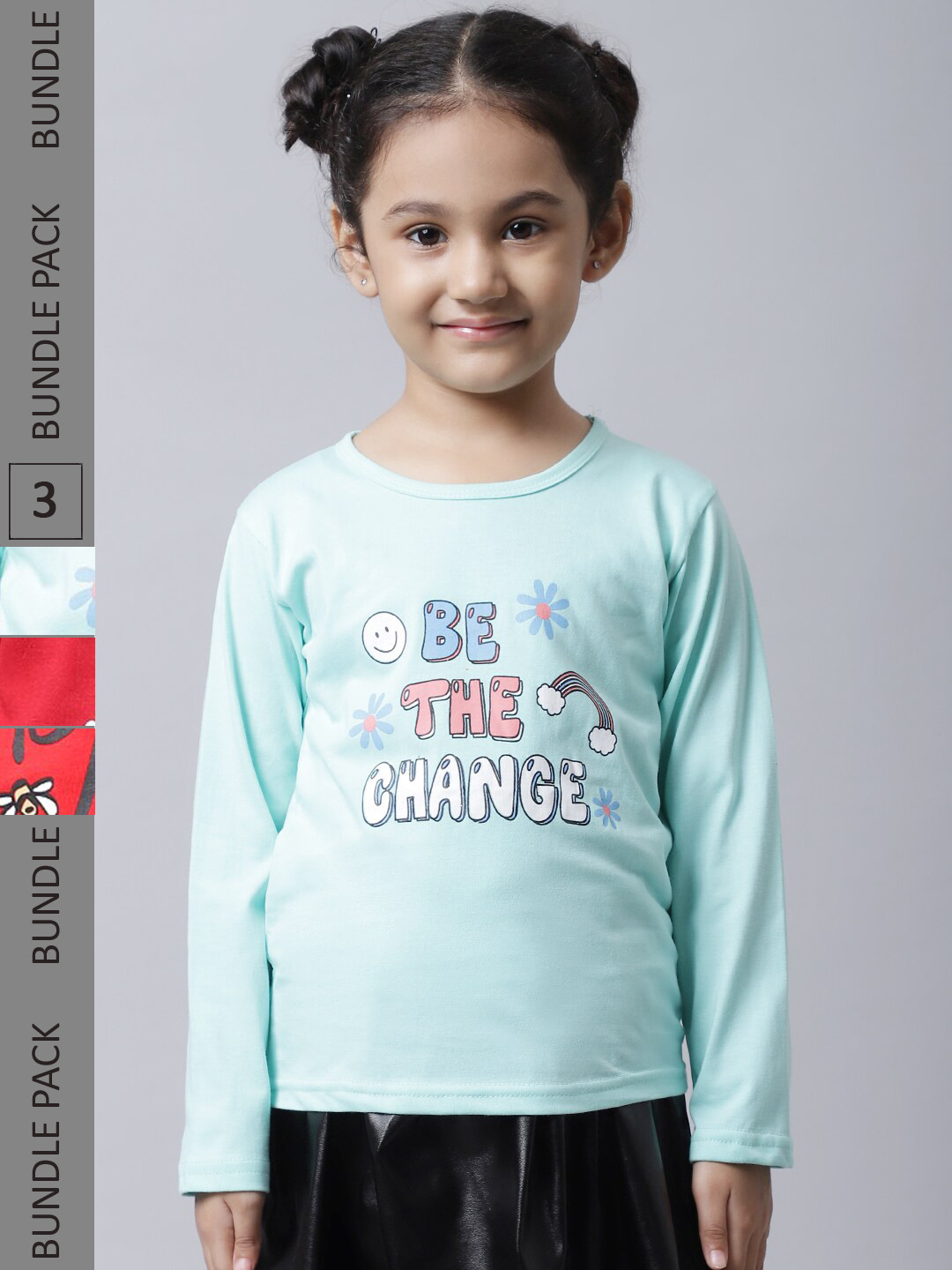 

BAESD Girls Pack Of 3 Graphic Printed Cotton T-shirt, Blue