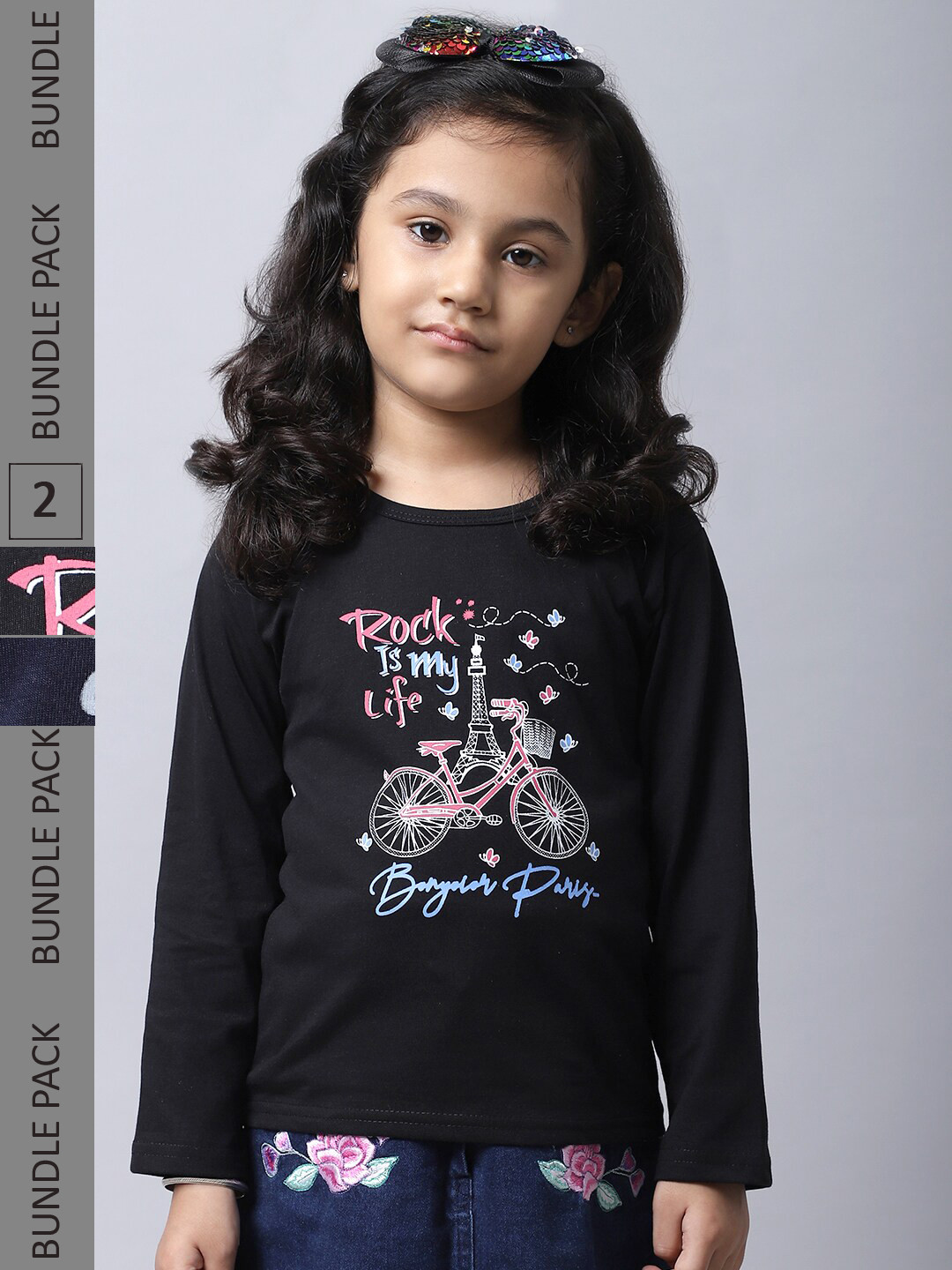 

BAESD Girls Pack Of 2 Graphic Printed Cotton T-shirt, Black