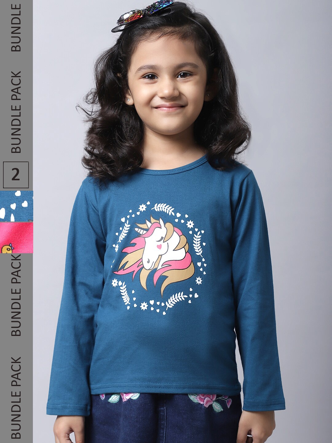 

BAESD Girls Pack Of 2 Graphic Printed Cotton T-shirt, Blue