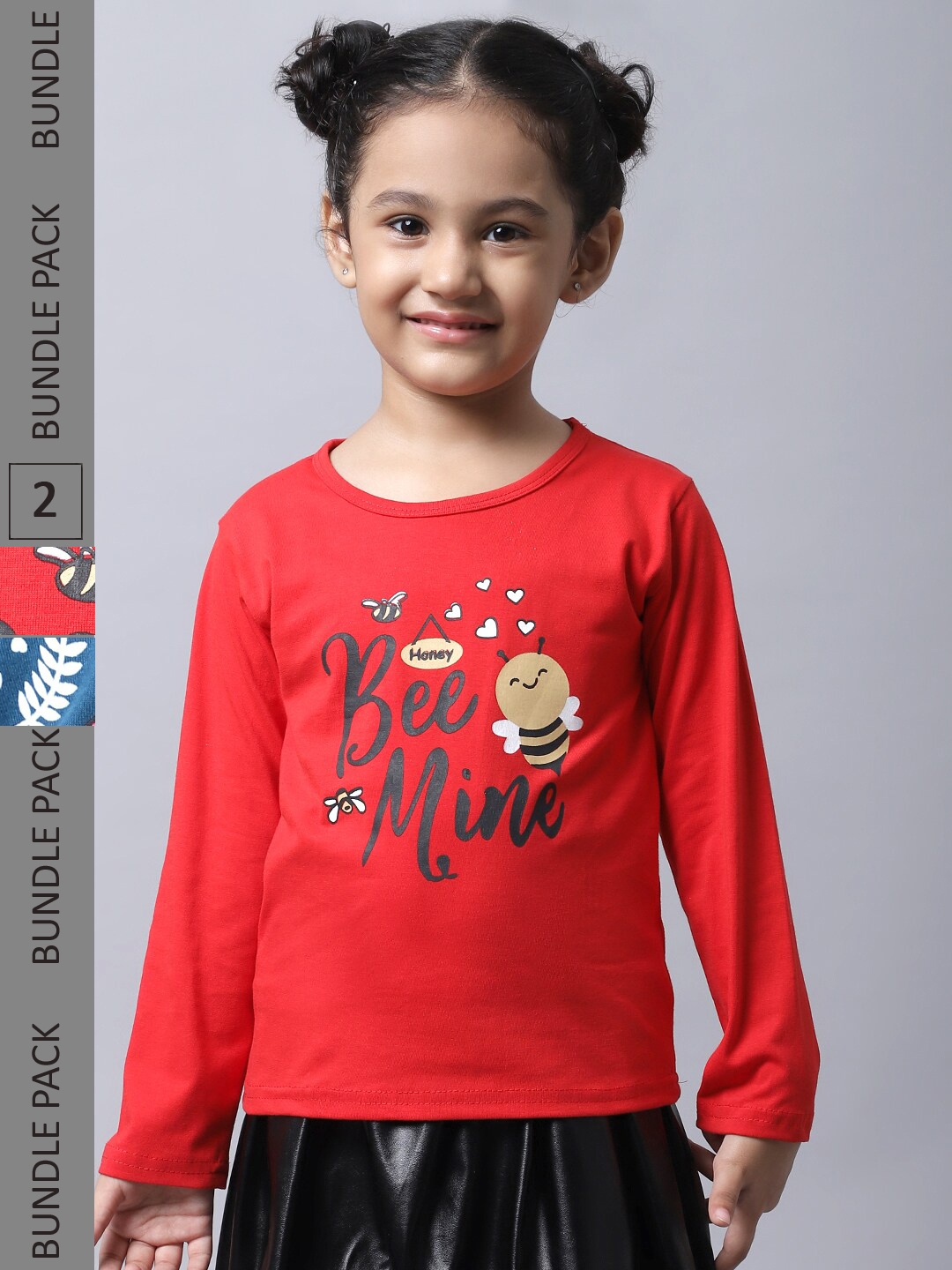 

BAESD Girls Pack Of 2 Graphic Printed Cotton T-shirt, Red