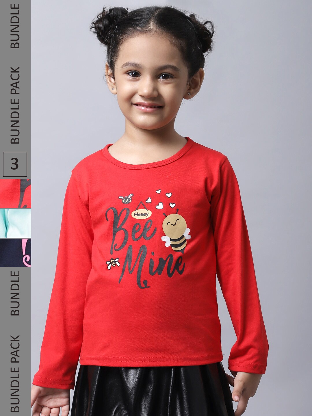 

BAESD Girls Pack Of 3 Graphic Printed Cotton T-shirt, Red