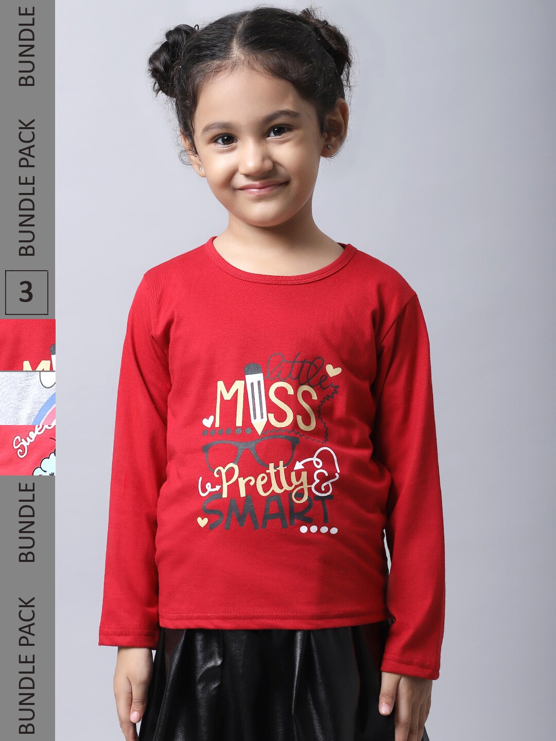 

BAESD Girls Pack Of 3 Graphic Printed Cotton T-shirt, Red