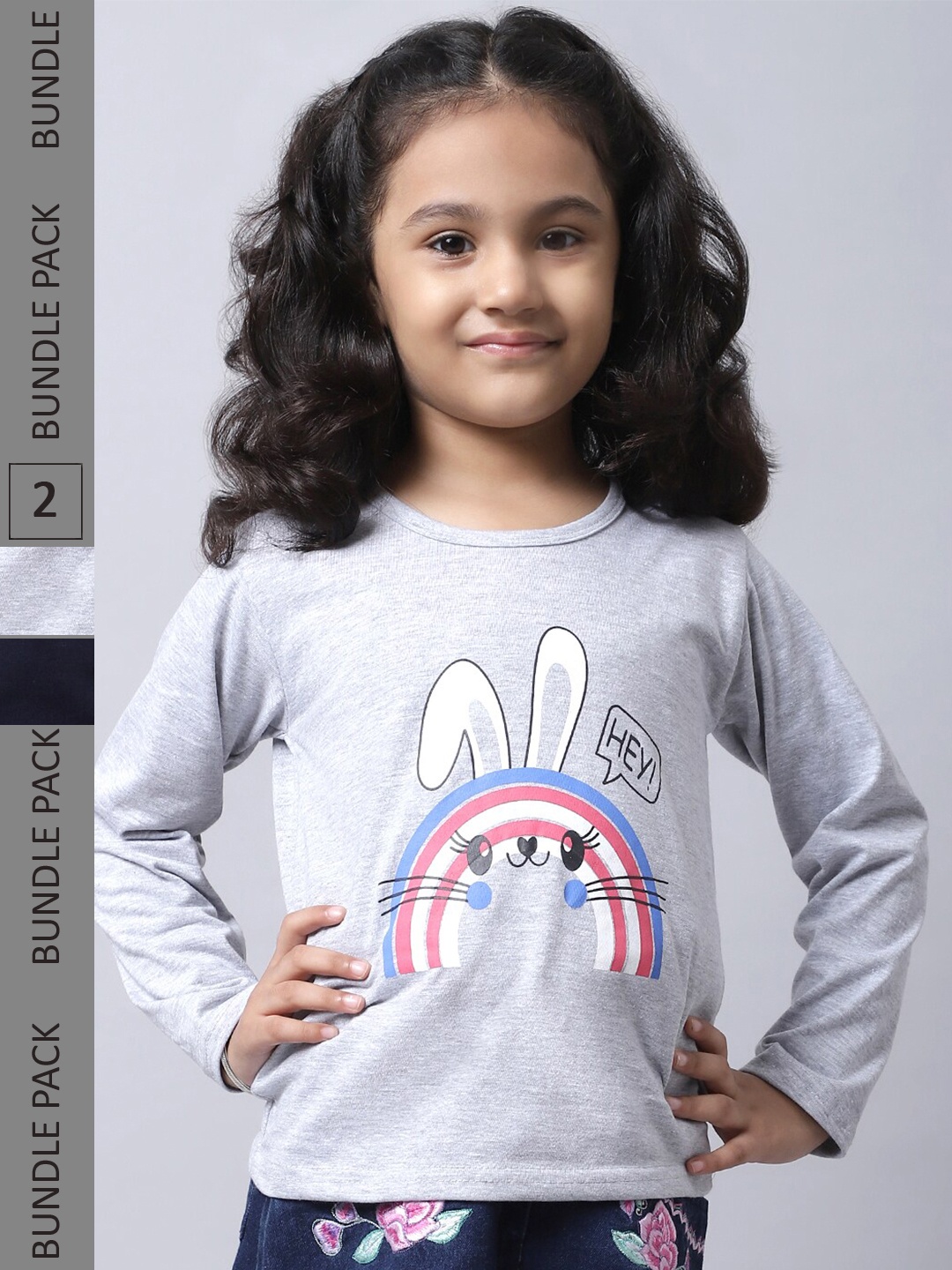 

BAESD Girls Pack Of 2 Graphic Printed Cotton T-shirt, Grey