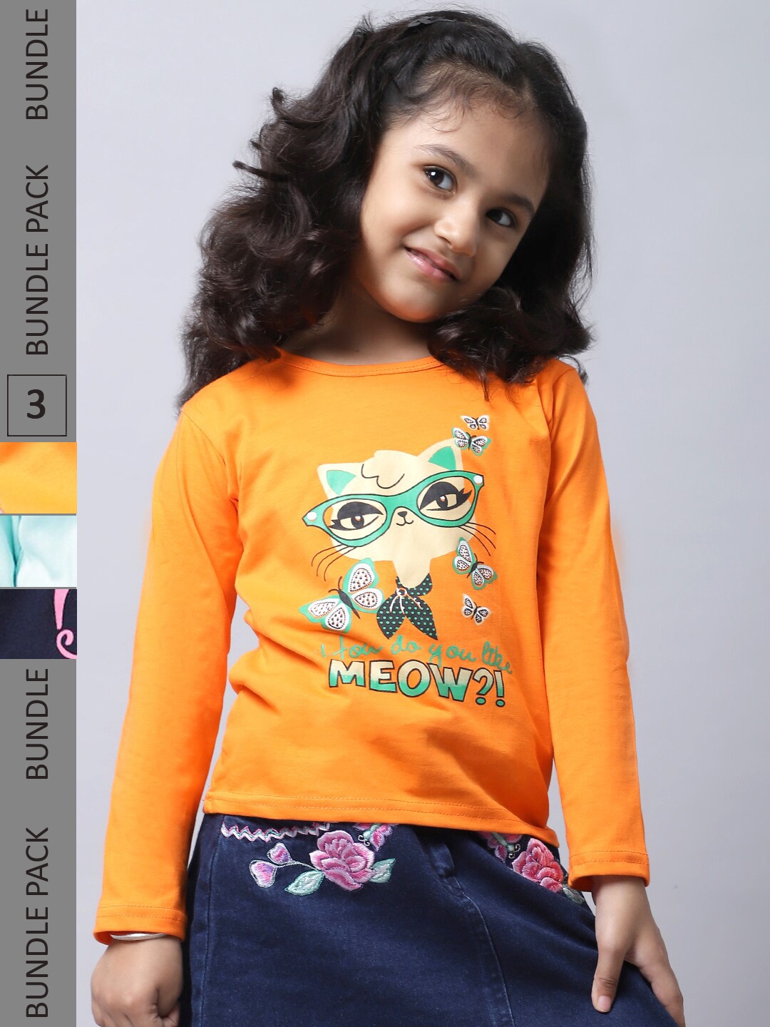 

BAESD Girls Pack Of 3 Graphic Printed Cotton T-shirt, Orange