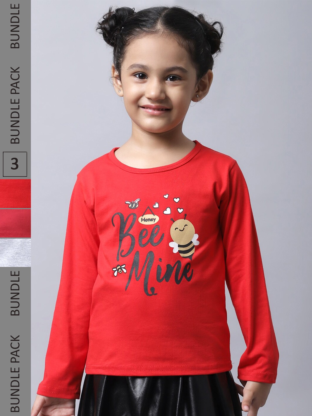

BAESD Girls Pack Of 3 Graphic Printed Cotton T-shirt, Red
