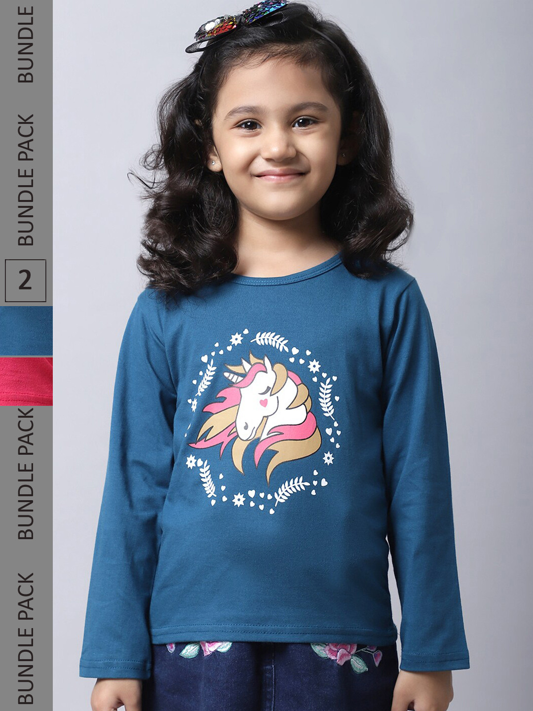 

BAESD Girls Pack Of 2 Graphic Printed Cotton T-shirt, Blue