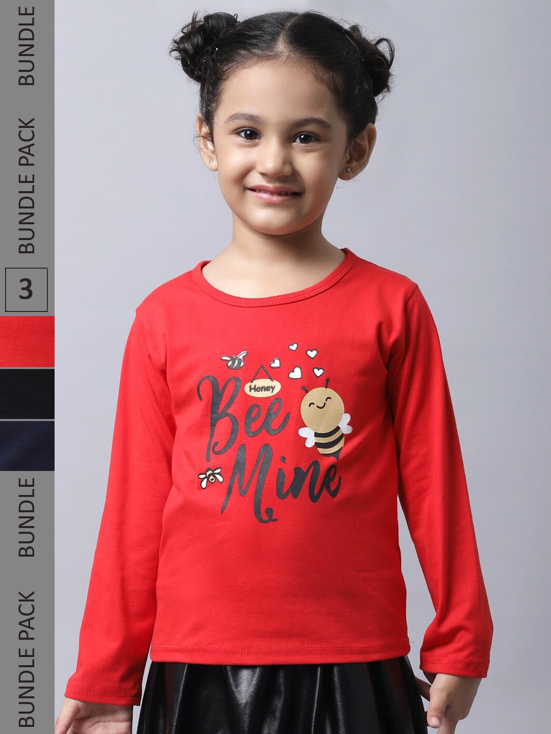 

BAESD Girls Pack Of 3 Graphic Printed Cotton T-shirt, Red