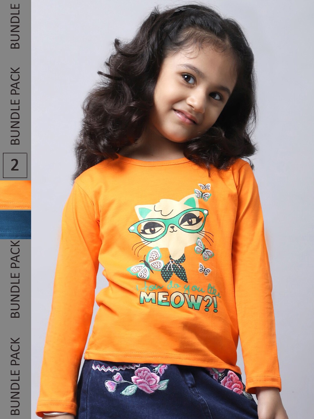 

BAESD Girls Pack Of 2 Graphic Printed Cotton T-shirt, Orange