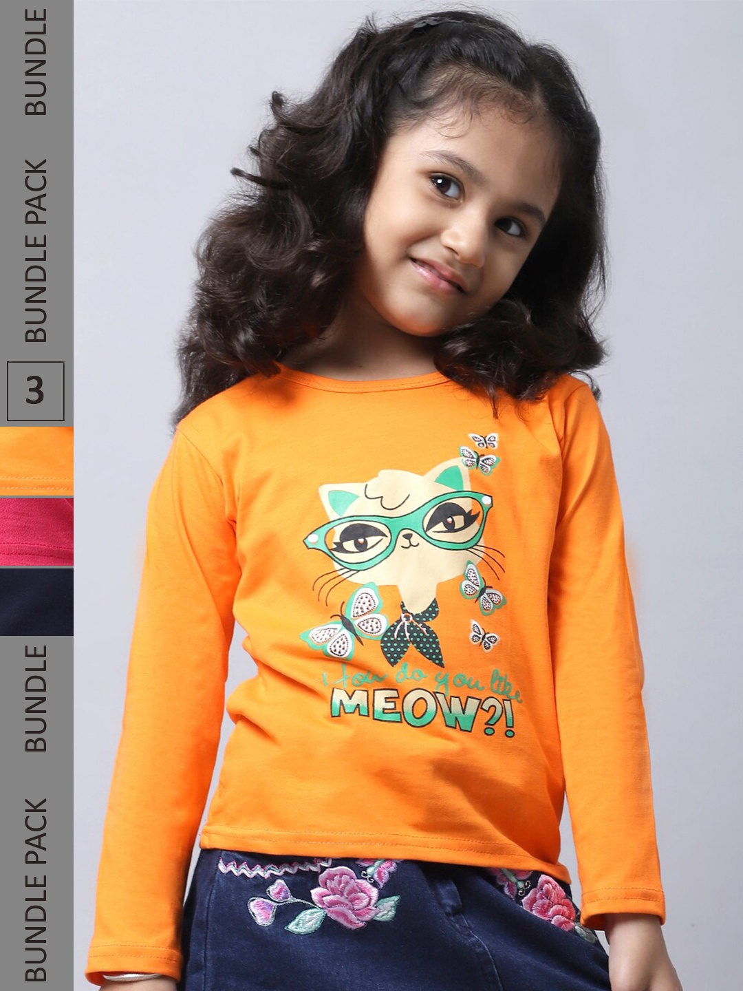 

BAESD Girls Pack of 3 Graphic Printed Cotton T-shirt, Orange