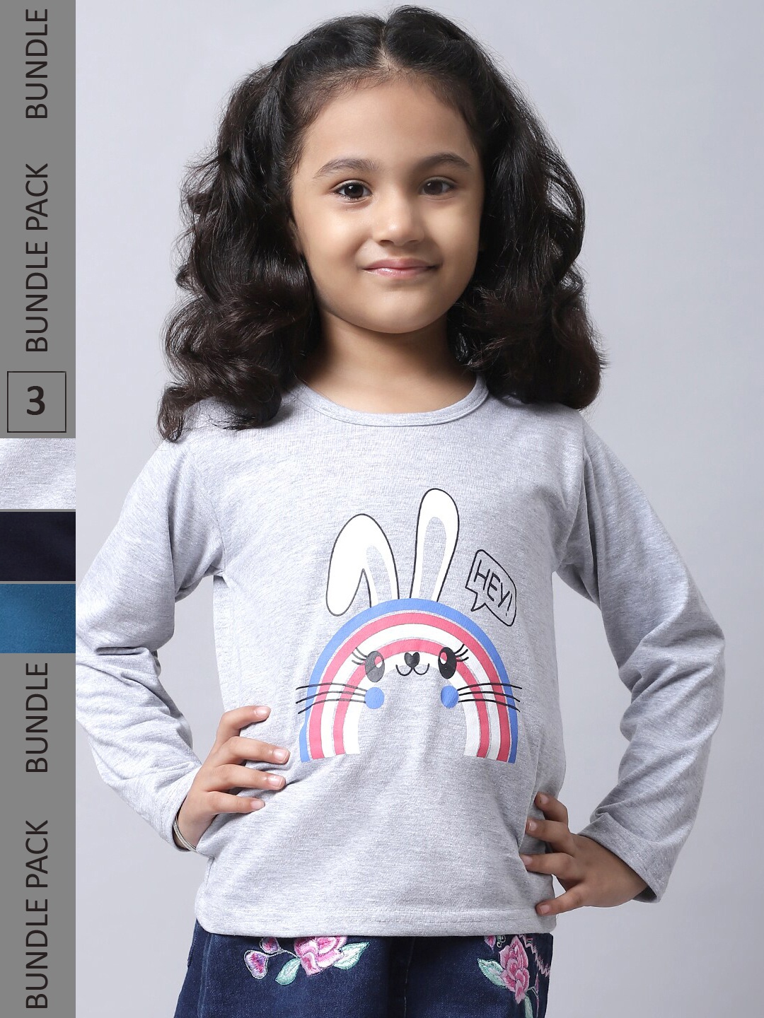 

BAESD Girls Pack of 3 Graphic Printed Cotton T-shirt, Grey