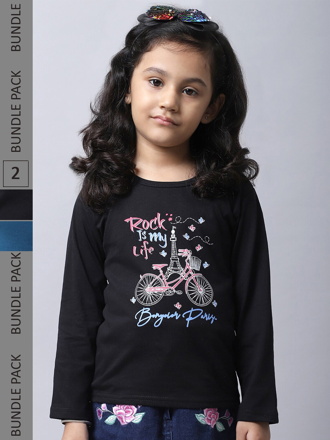 

BAESD Girls Pack of 2 Graphic Printed Cotton T-shirt, Black