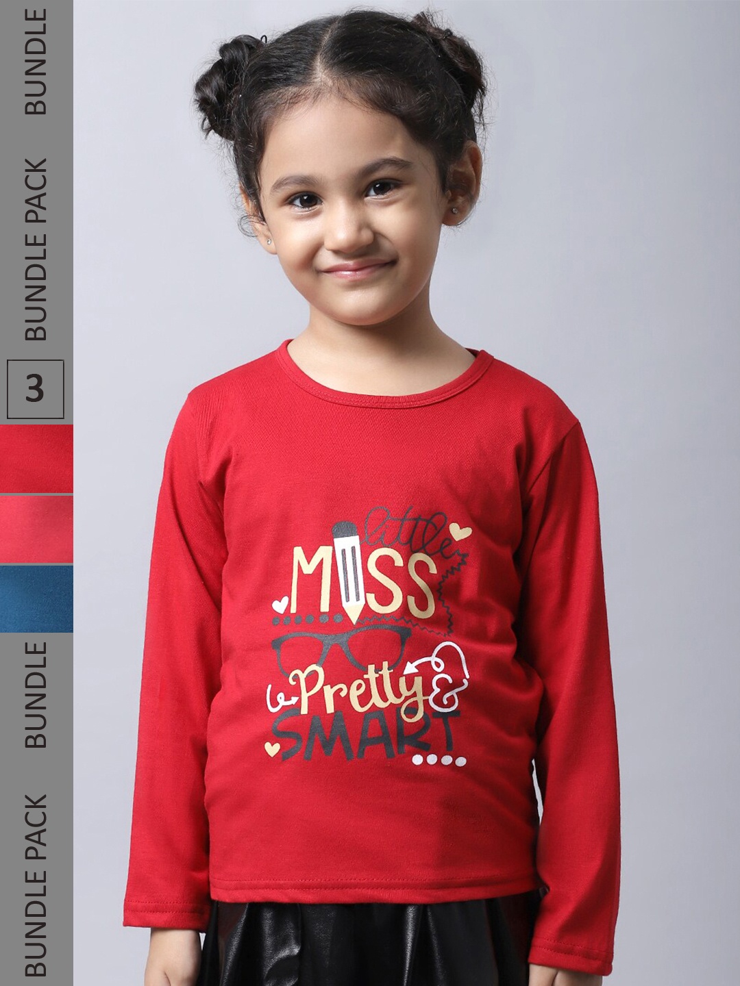 

BAESD Girls Pack of 3 Typography Printed Cotton T-shirt, Red