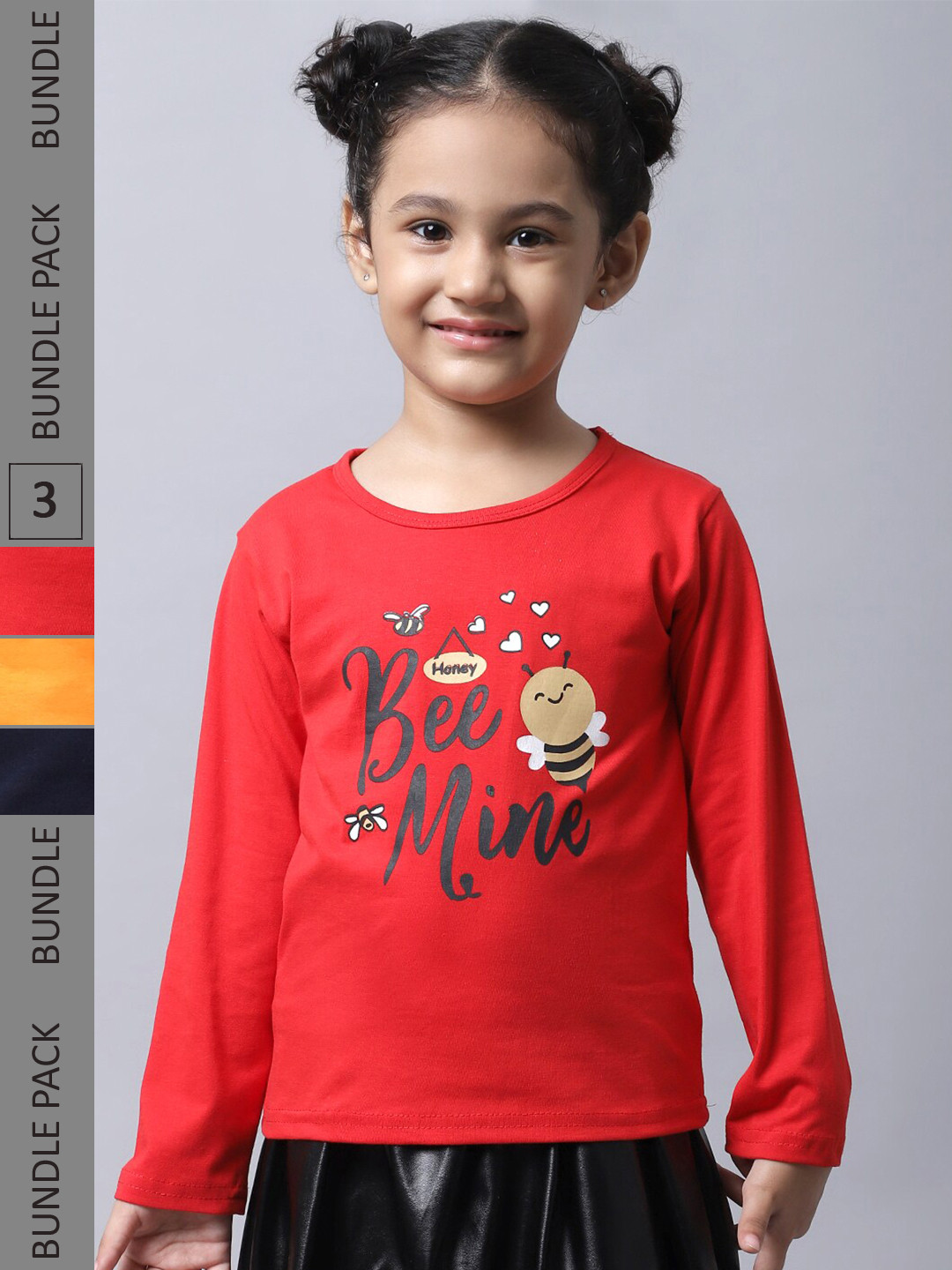 

BAESD Girls Pack Of 3 Typography Printed Round Neck Cotton Regular Fit Casual T-Shirt, Red