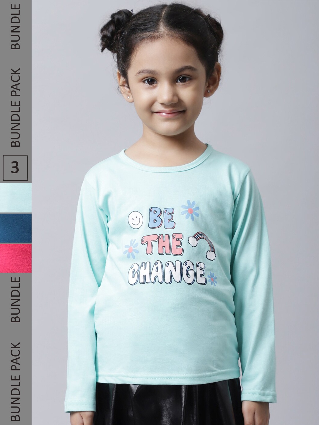 

BAESD Girls Pack of 3 Printed Regular Fit Cotton T-shirt, Lime green