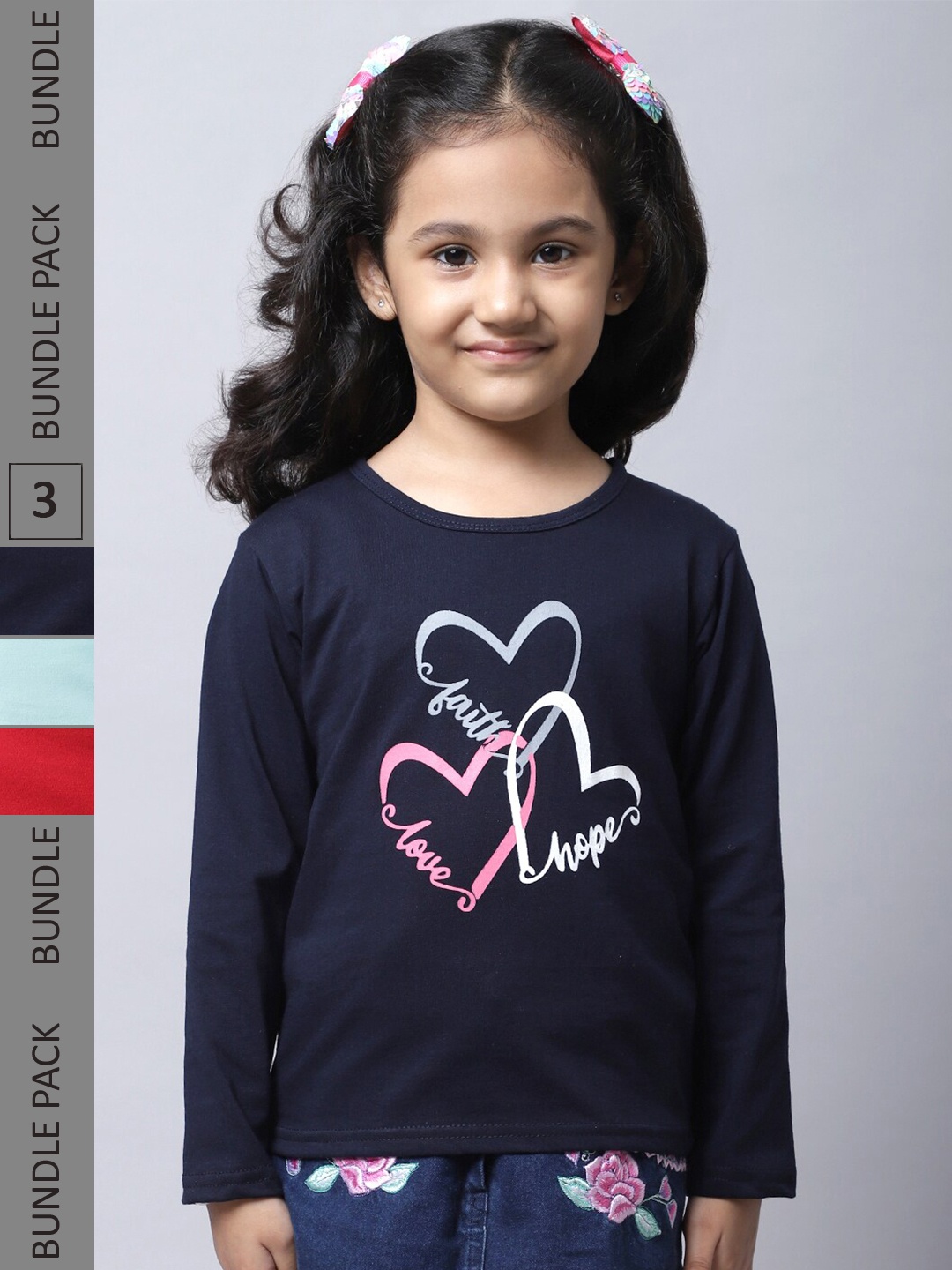 

BAESD Girls Pack of 3 Printed Regular Fit Cotton T-shirt, Black