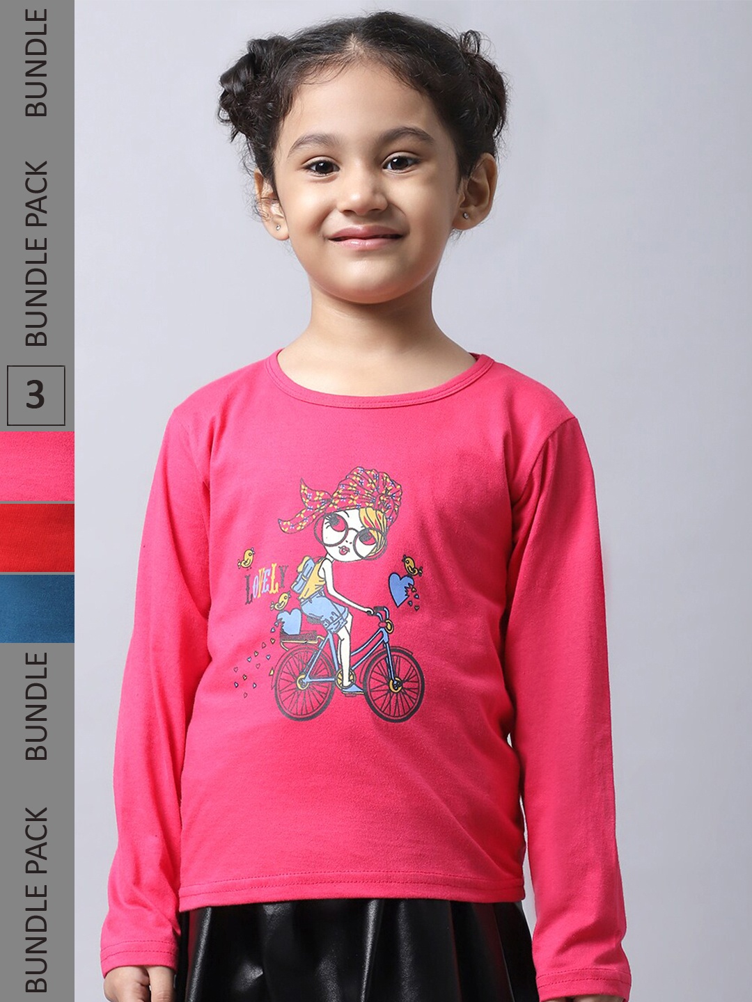 

BAESD Girls Pack of 3 Graphic Printed Cotton T-shirt, Pink