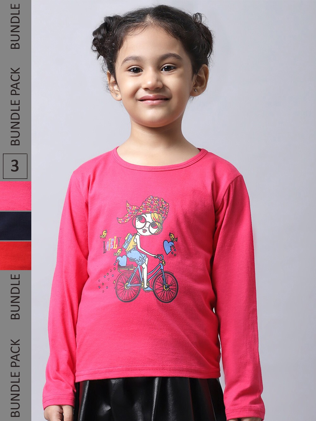 

BAESD Girls Pack of 3 Printed Regular Fit Cotton T-shirt, Pink