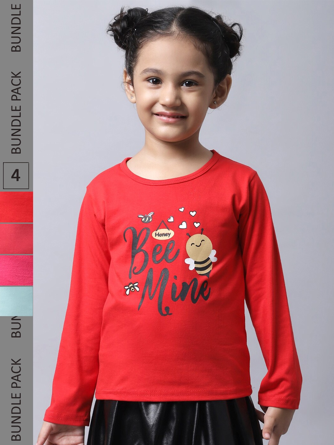 

BAESD Girls Pack of 4 Graphic Printed Cotton T-shirt, Red