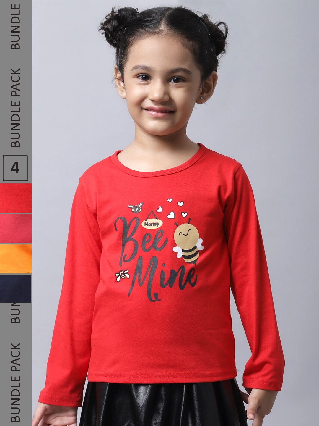 

BAESD Girls Pack of 4 Typography Printed Cotton T-shirt, Red