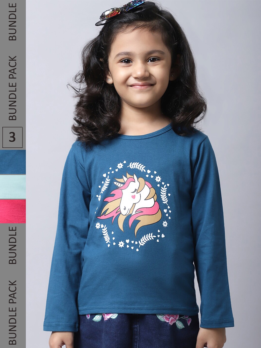 

BAESD Girls Pack of 3 Graphic Printed Cotton T-shirts, Multi