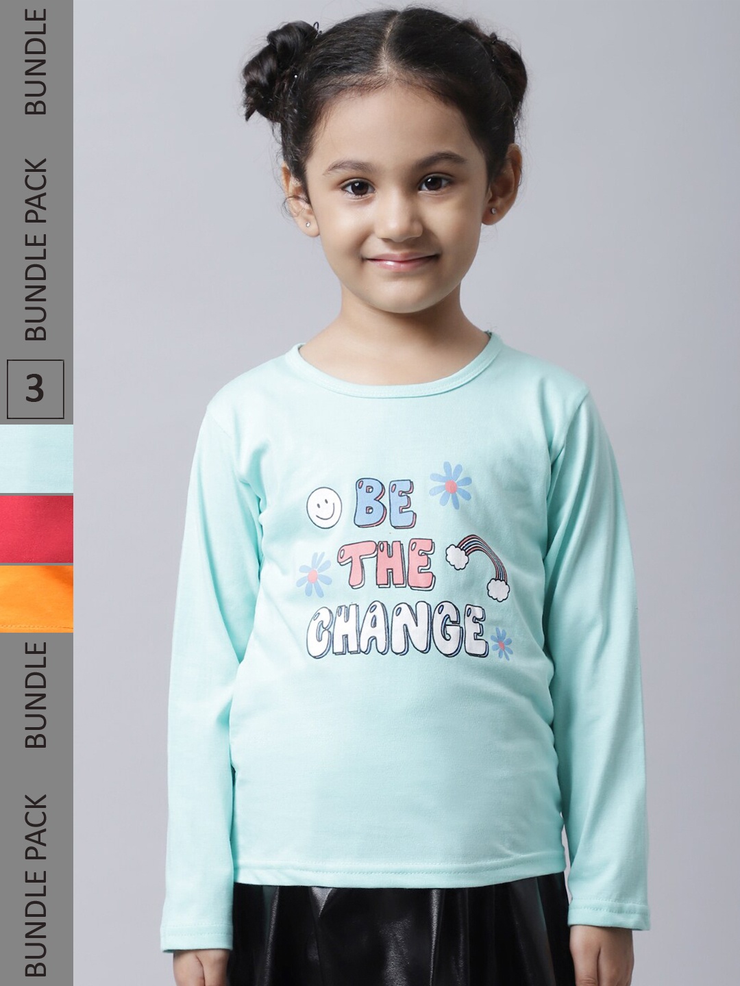 

BAESD Girl Pack Of 3 Graphic Printed Cotton T-Shirt, Blue