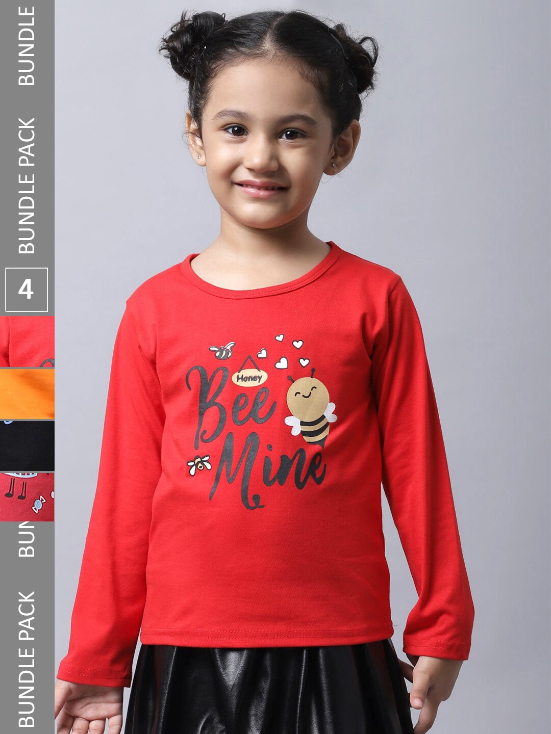 

BAESD Girls Pack of 4 Typography Printed Cotton T-shirts, Red